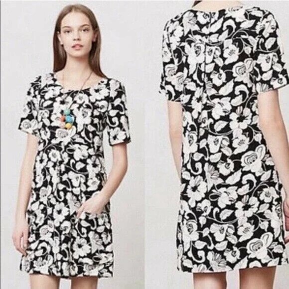 Maeve Dresses & Skirts - MAEVE | Anthropologie Zola Black and White Floral Shift Dress | Size 2